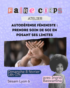 atelier autodéfense féministe Ingrid Baswamina Faire Corps 2026
