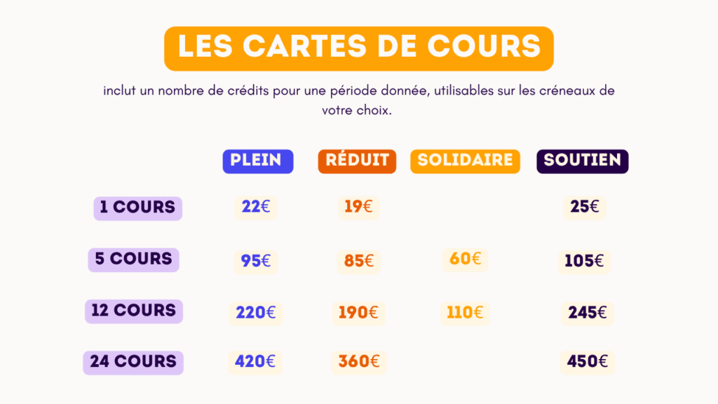 tarifs yoga cartes de cours