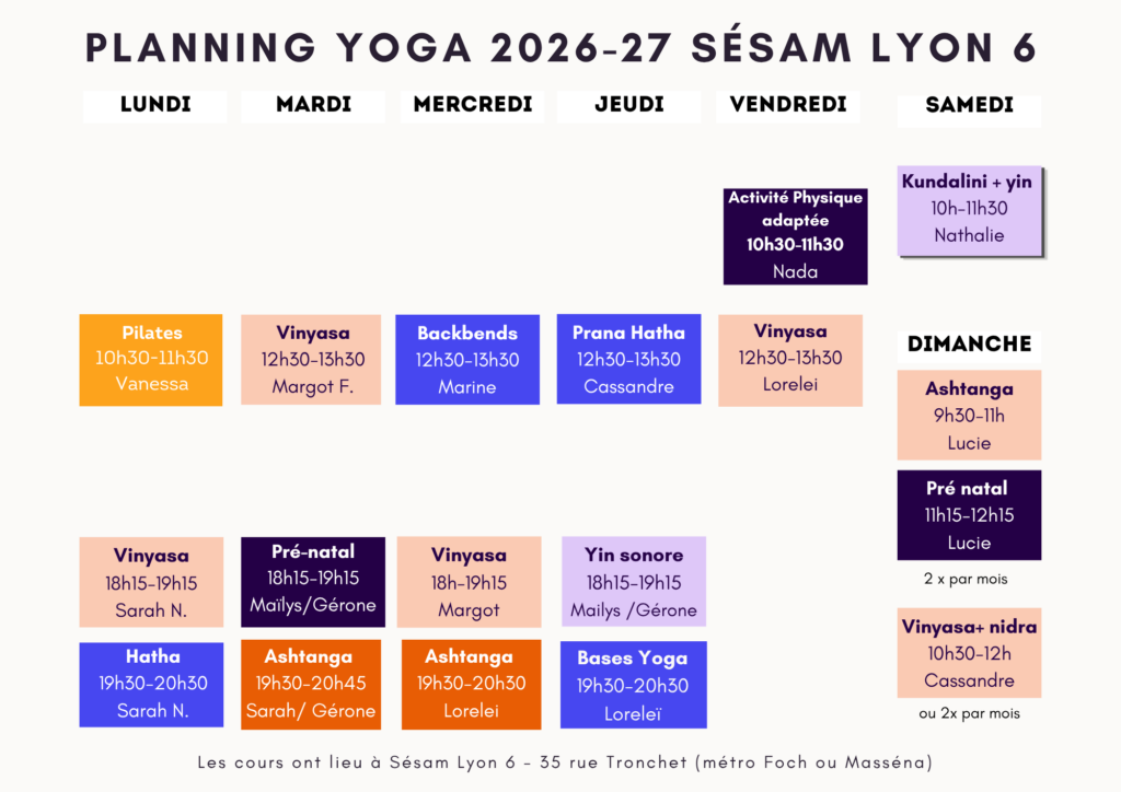 Planning Sésam Lyon 6